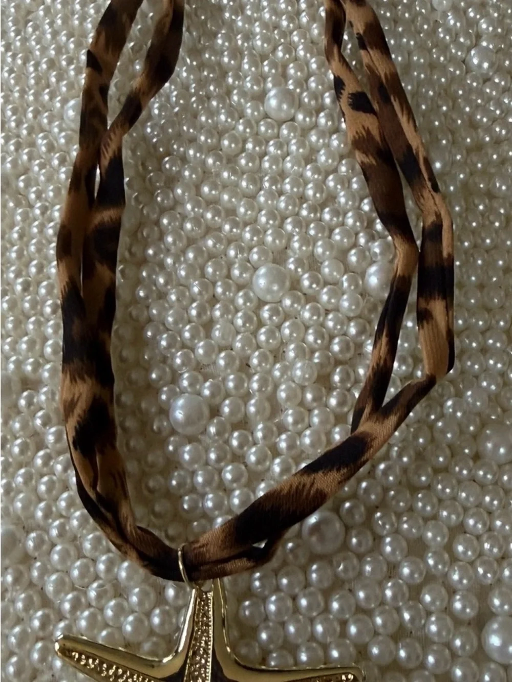Gold Starfish Scarf with Leopard Print Tie Necklace